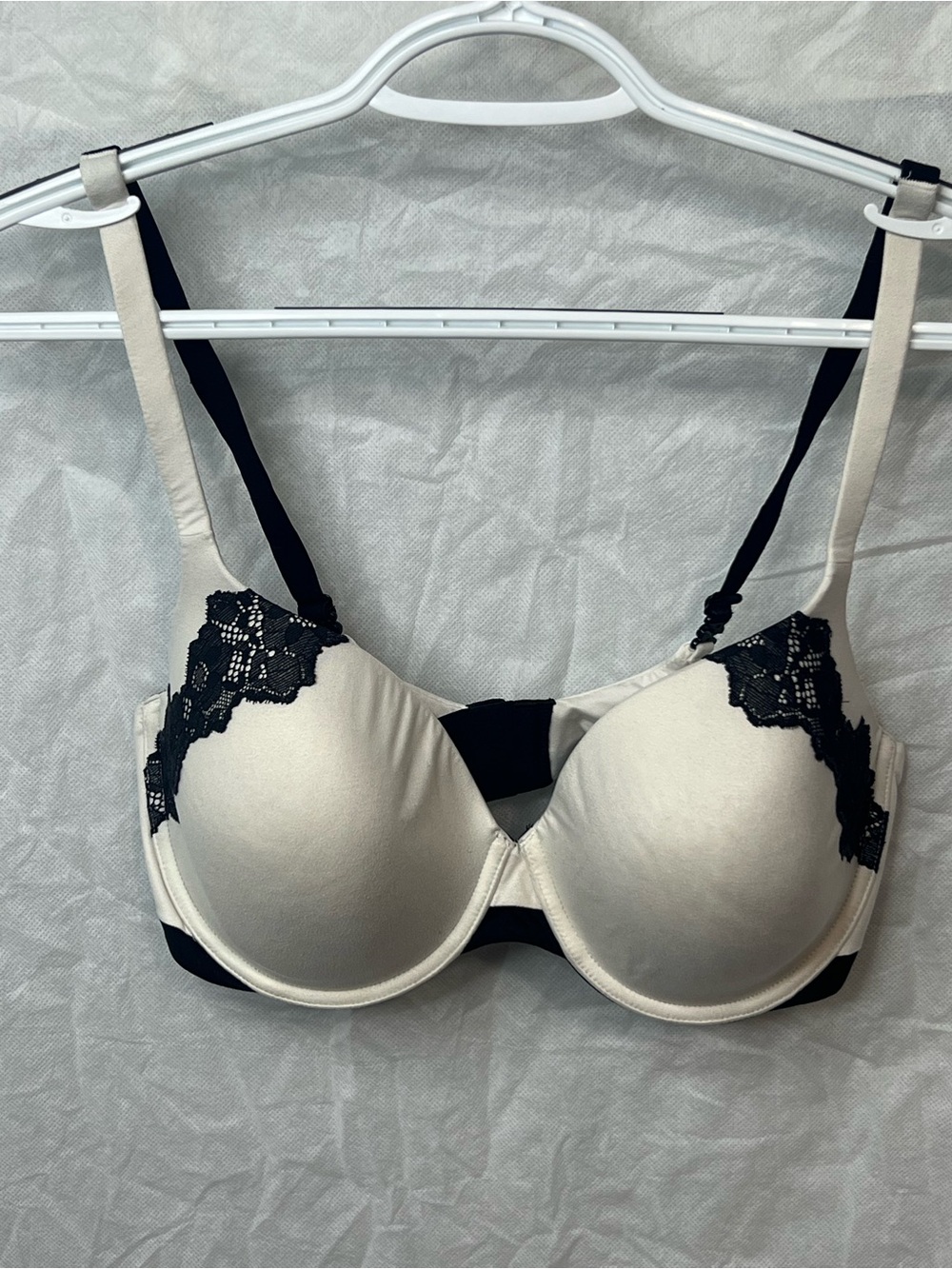 Victoria's Secret Beige and Black Lace-Trim Underwire Bra